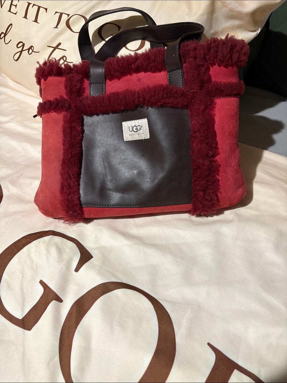 Ugg suede fur accent bucket bag